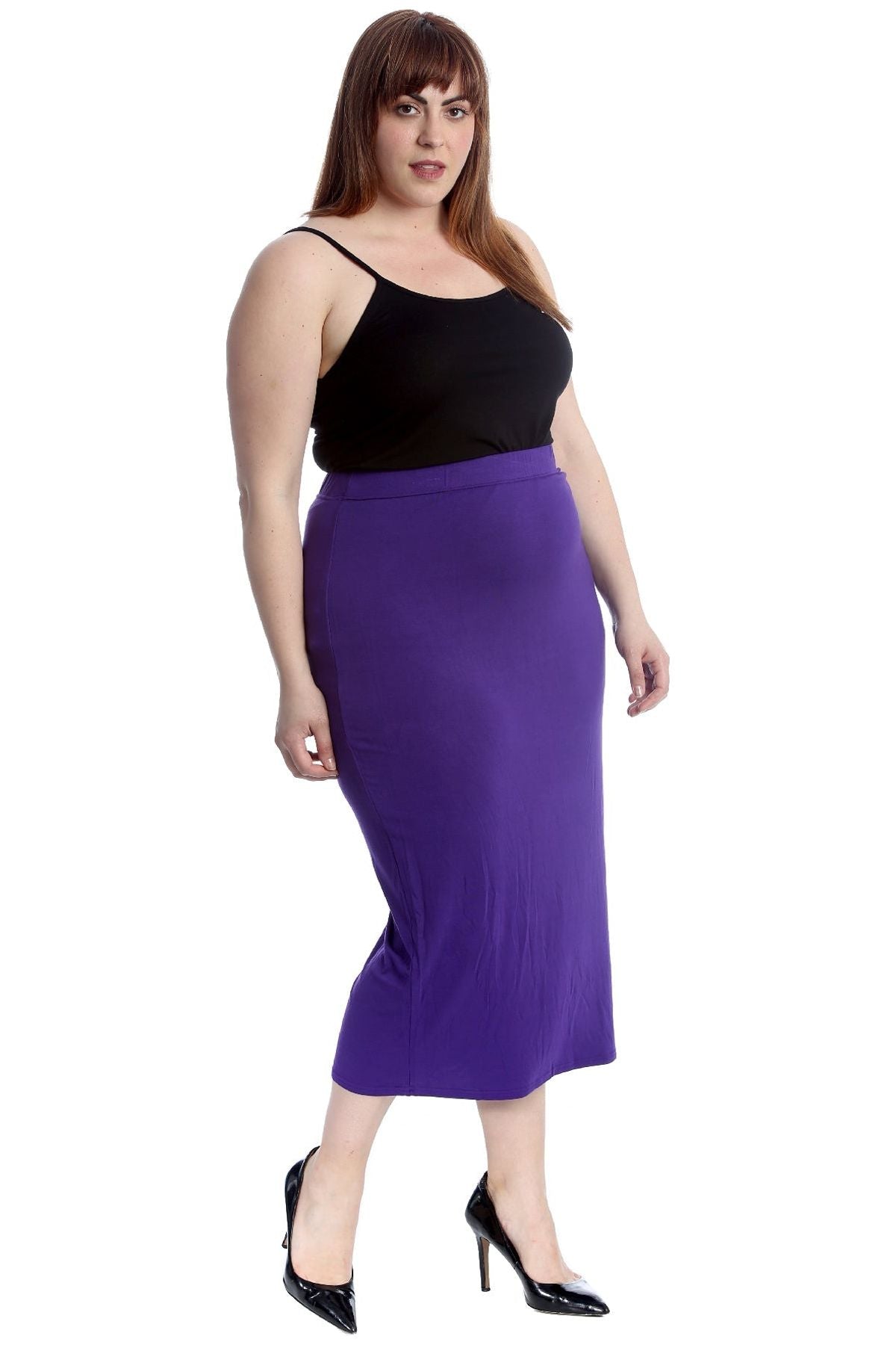 Mocha Plus Size Plain Long Ladies Stretch Maxi Skirt For Women 20 - Dropwear