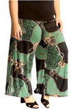 Green Leopard Chain Plus Size Green Leopard Chain Print Palazzo Trouser For Women 16-18 - Dropwear