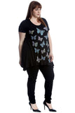 Mocha Butterfly Hanky Hem Short Sleeve Top For Women 26-28 - Dropwear