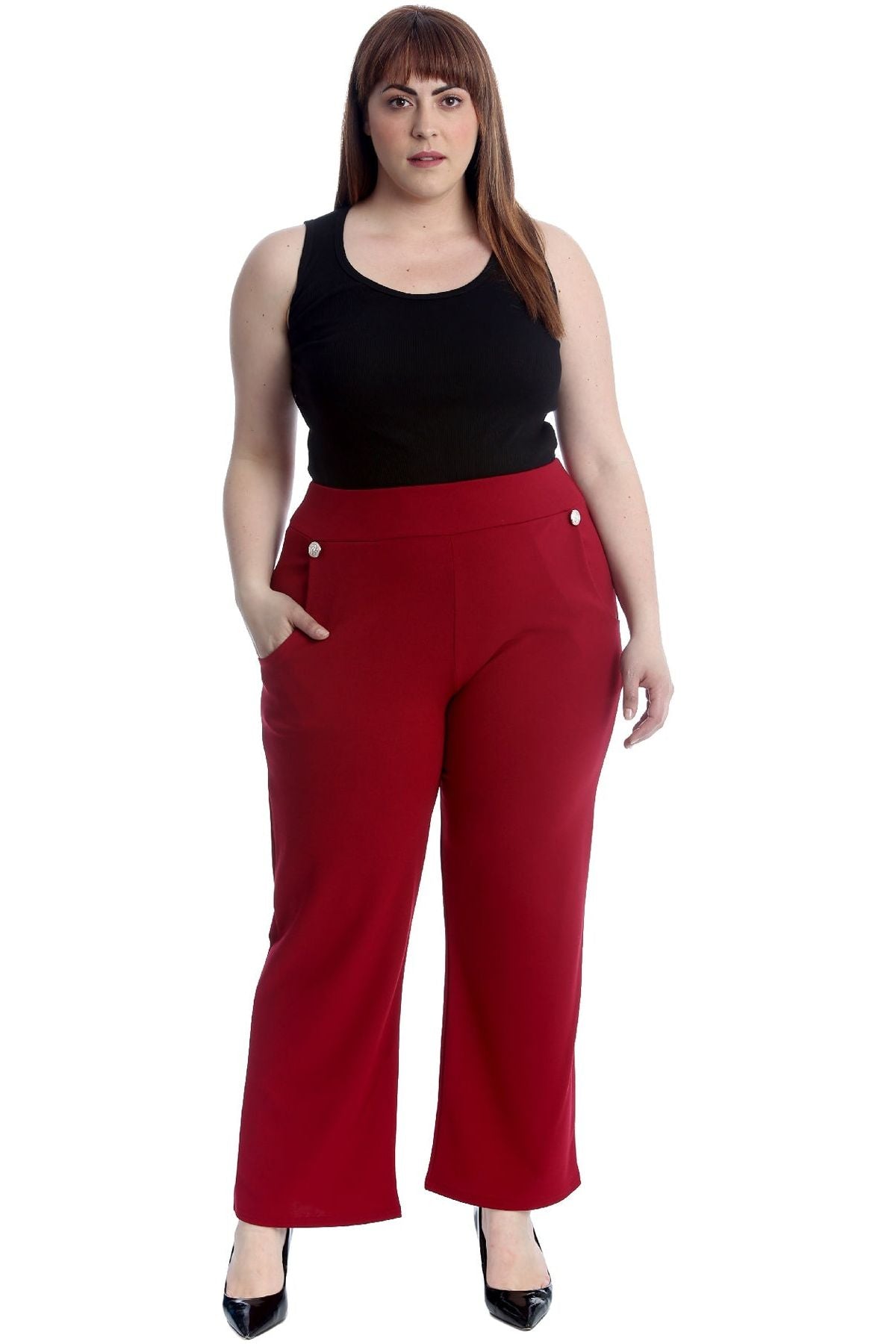 Stone Plus Button Embellished Pocket Palazzo Trousers For Women 26-28 - Dropwear