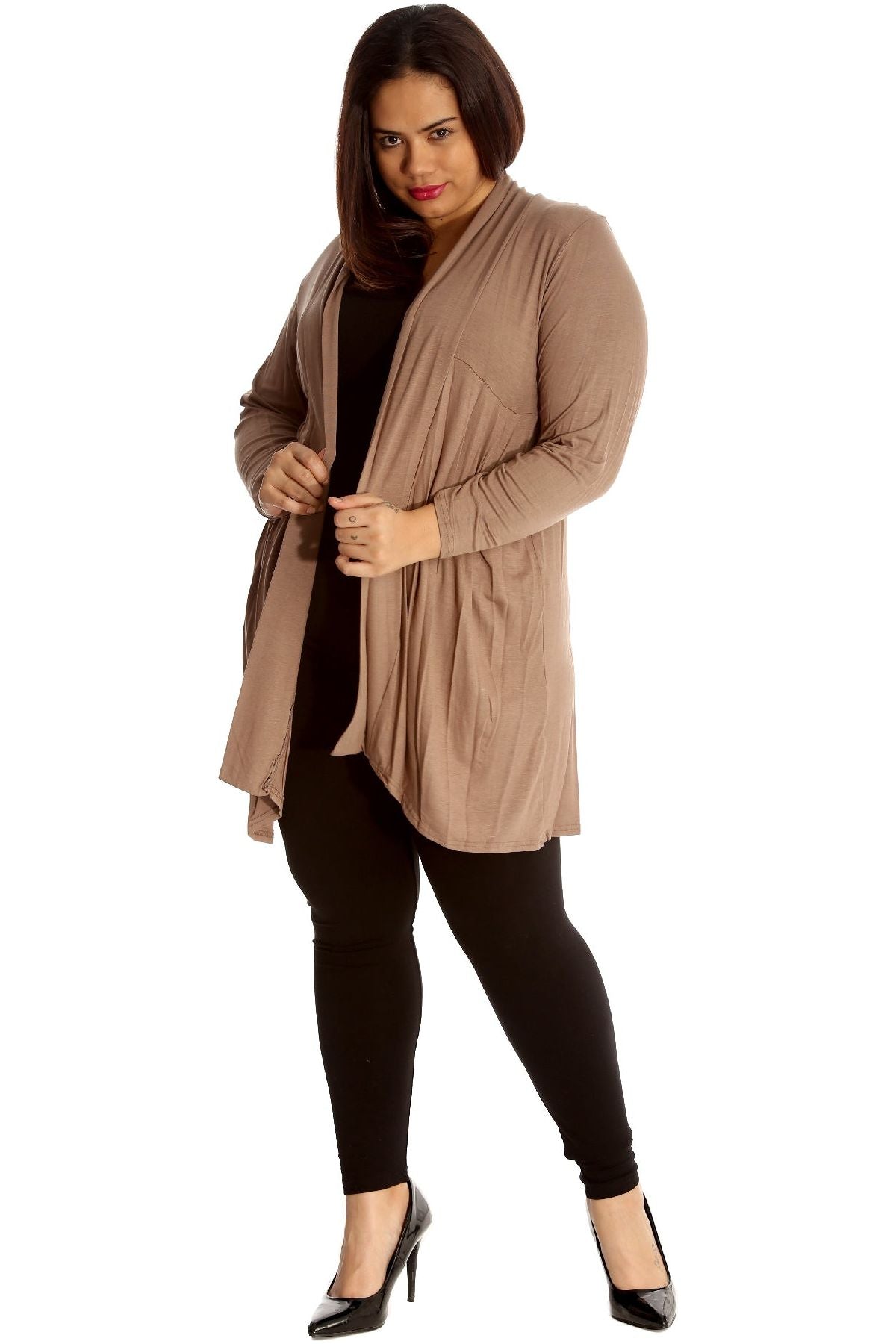 Black Plus Size Lace Back Open Pleated Cardigan For Women 24-26 - Dropwear