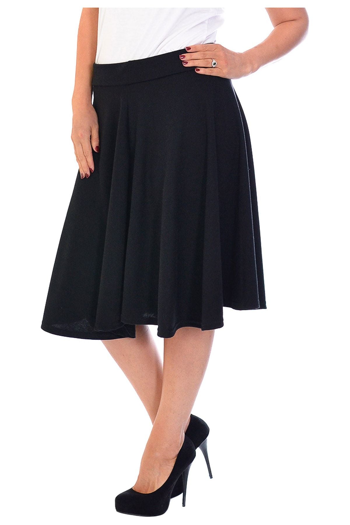 Teal Flared Elastic Waist Skater Skirt For Women 14 - Dropwear