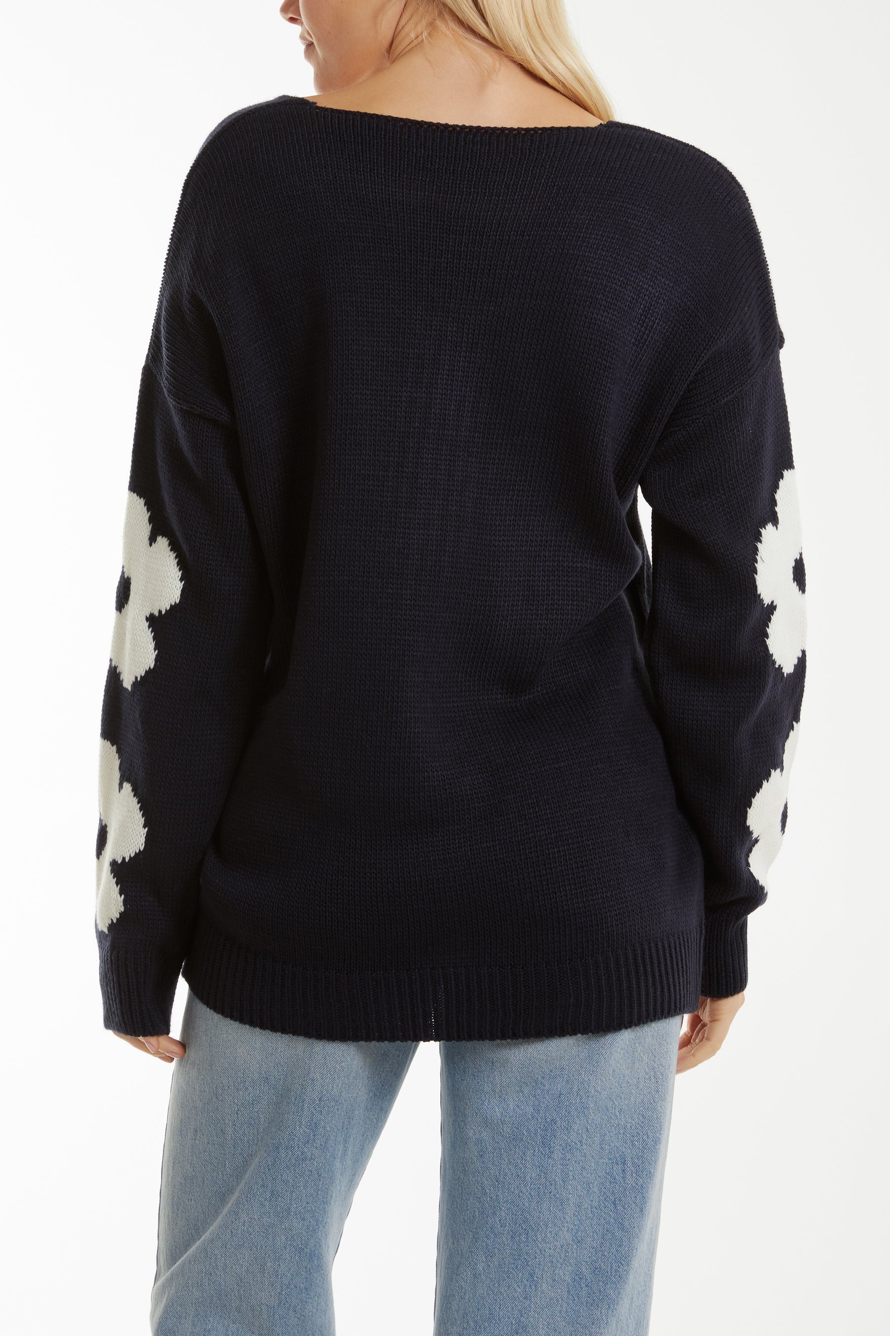 Fuchsia V-Neck Flower Jacquard Jumper For Women ONE SIZE - Dropwear