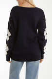 Fuchsia V-Neck Flower Jacquard Jumper For Women ONE SIZE - Dropwear
