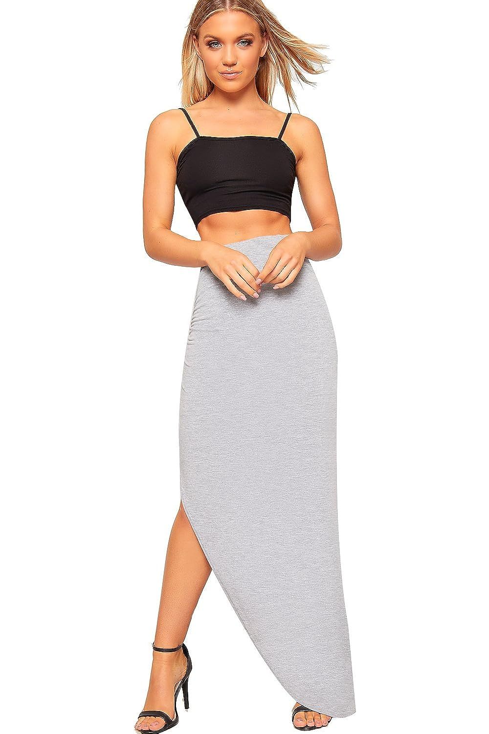 Navy Blue Side Split Slit Maxi Skirt For Women 8-10 - Dropwear