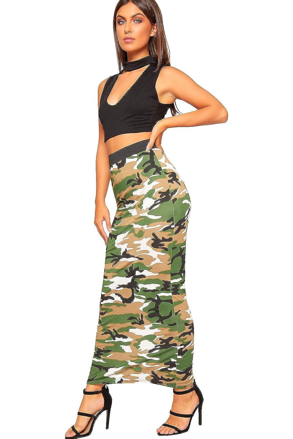 Camouflage Plus Size High Waist Stretch Long Maxi Skirt For Women 20-22 - Dropwear