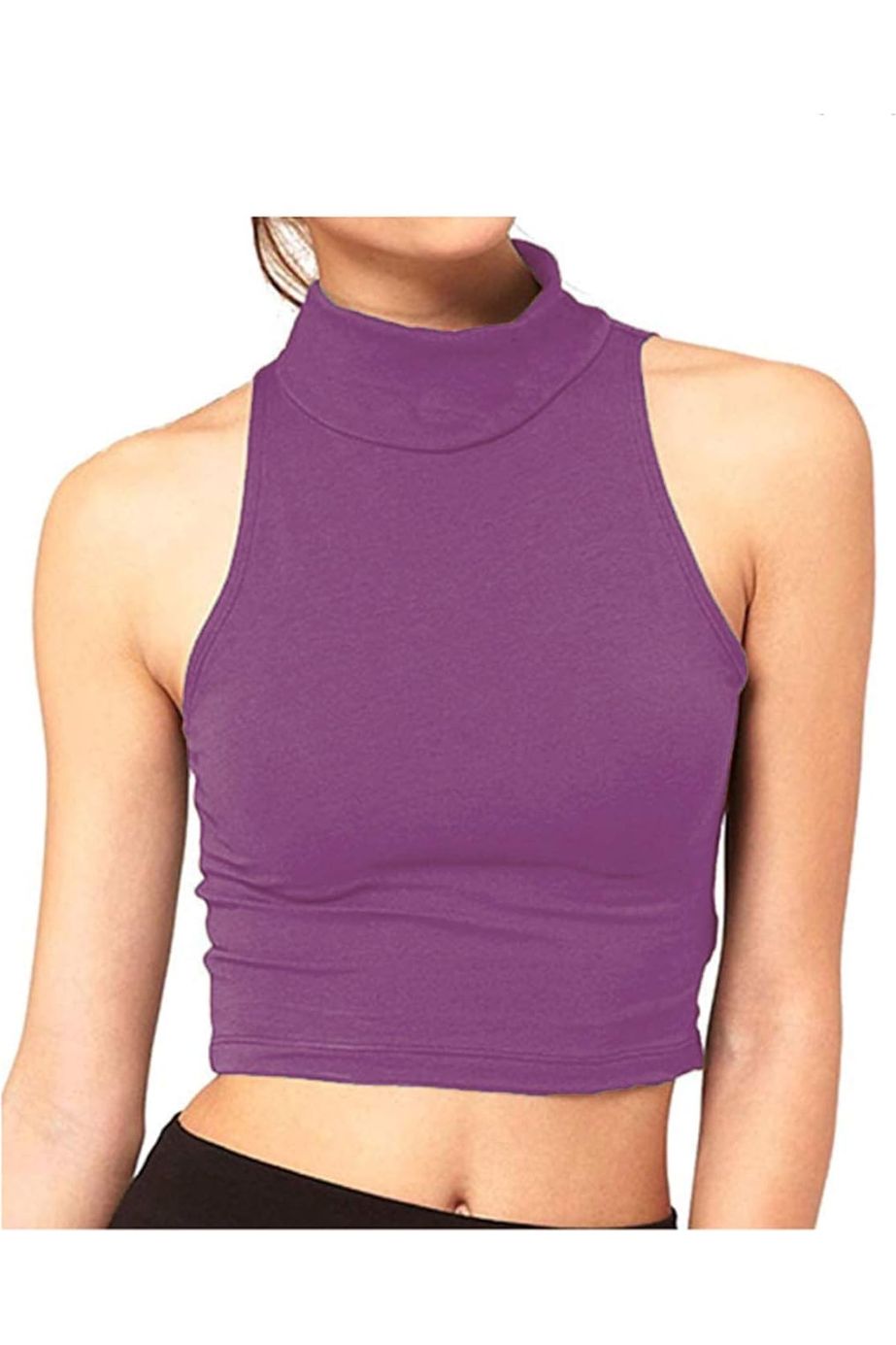 Stone Turtle Neck Sleeveless Crop Top For Women 12-14 - Dropwear