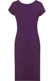 Wine Plain Short Sleeve Jersey Midi Dress For Women 8-10 - Dropwear