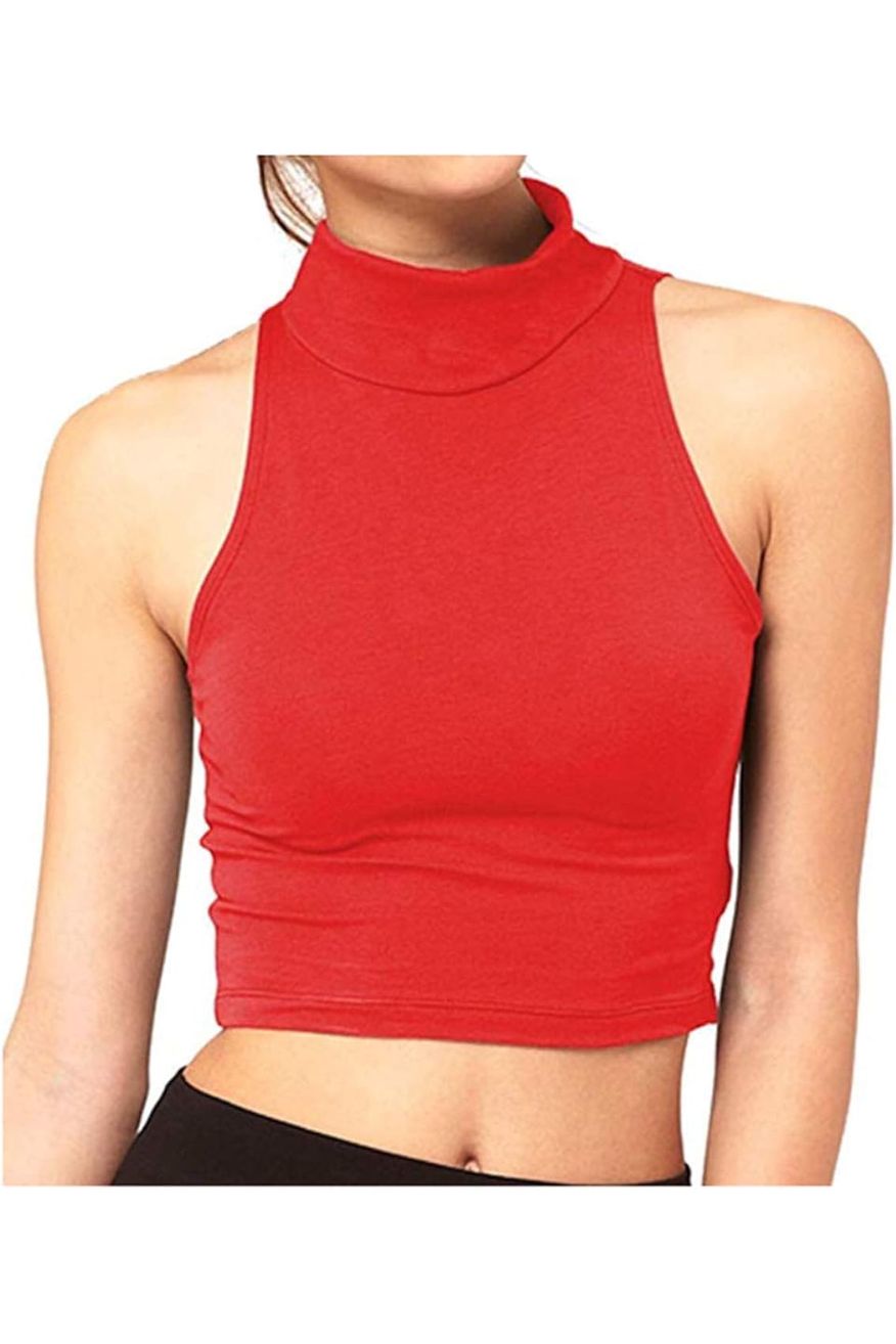 Teal Turtle Neck Sleeveless Crop Top For Women 8-10 - Dropwear