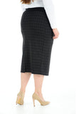 Black Plus Size Midi Skirt Dogtooth For Women 24-26 - Dropwear