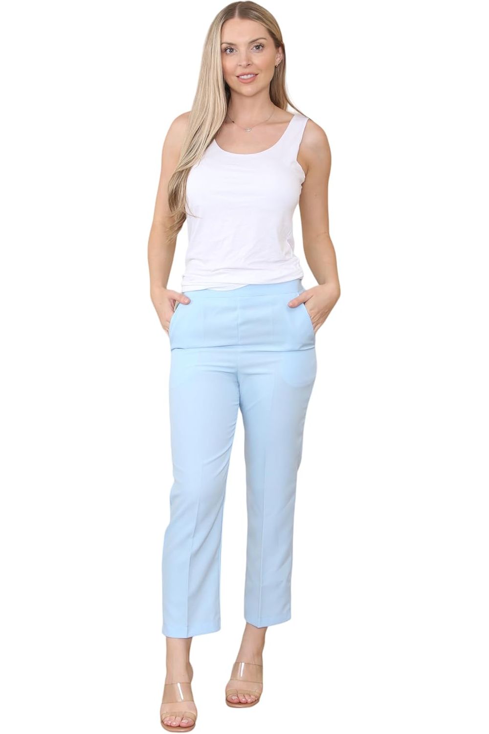 Brown Half Elasticated Pocket Trouser - Brown, Grey, Light Blue For Women 8 - Dropwear