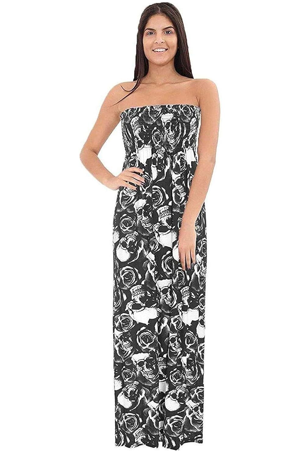 Skull Roses Skull Roses Print Strapless Sheering Maxi For Women 8-10 - Dropwear