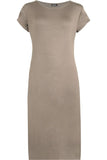 Plain Short Sleeve Jersey Midi Dress For Women  - Dropwear