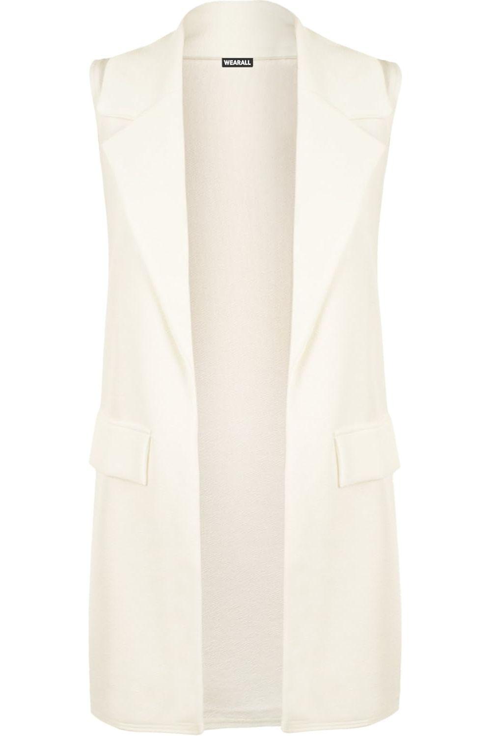 Green Plus Size Crepe Open Long Waistcoat Pocket Top For Women 20 - Dropwear