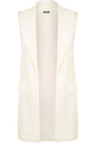 Green Plus Size Crepe Open Long Waistcoat Pocket Top For Women 20 - Dropwear