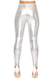 Shiny Metallic Print High Waisted Disco Leggings For Women  - Dropwear