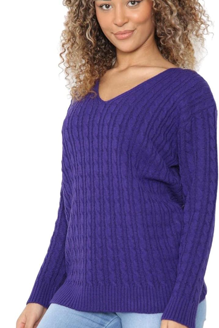 Purple Plus Size Cable Knitted Sweater Top For Women 18-20 - Dropwear