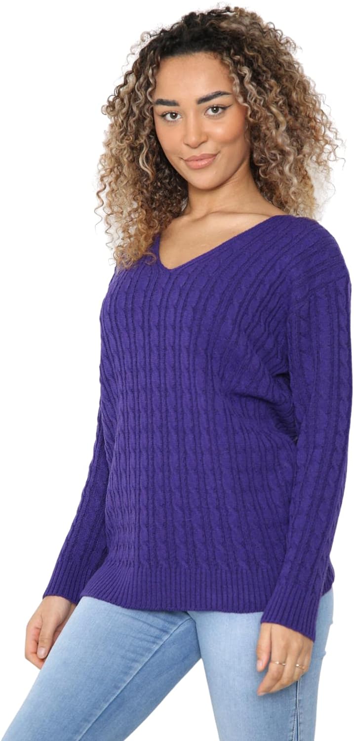 Navy Cable Knitted V-Neck Sweater Top For Women 8-10 - Dropwear
