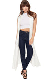 Cream Plus Size Sleeveless Maxi Cardigan For Women 16-18 - Dropwear