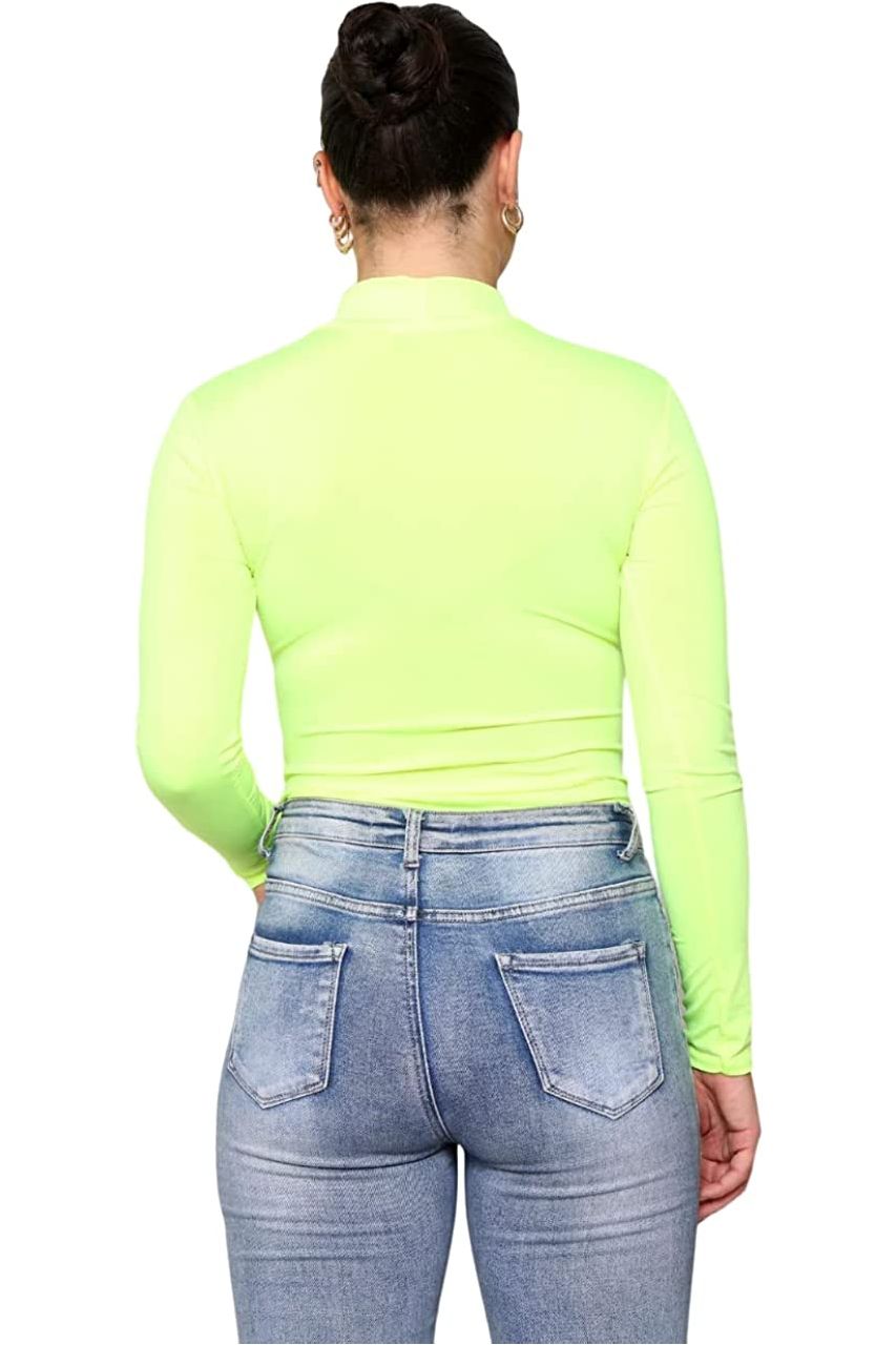 Plain Neon Long sleeve Turtleneck Bodysuit For Women  - Dropwear