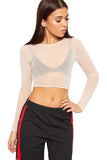 Sheer Mesh Long Sleeve Crop Top For Women  - Dropwear