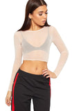 Sheer Mesh Long Sleeve Crop Top For Women  - Dropwear