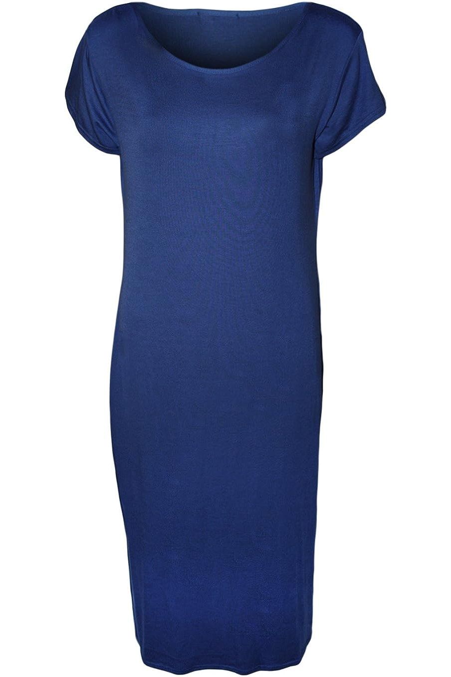 Light Grey Plain Short Sleeve Jersey Midi Dress For Women 8-10 - Dropwear