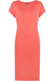 Light Grey Plain Short Sleeve Jersey Midi Dress For Women 12-14 - Dropwear