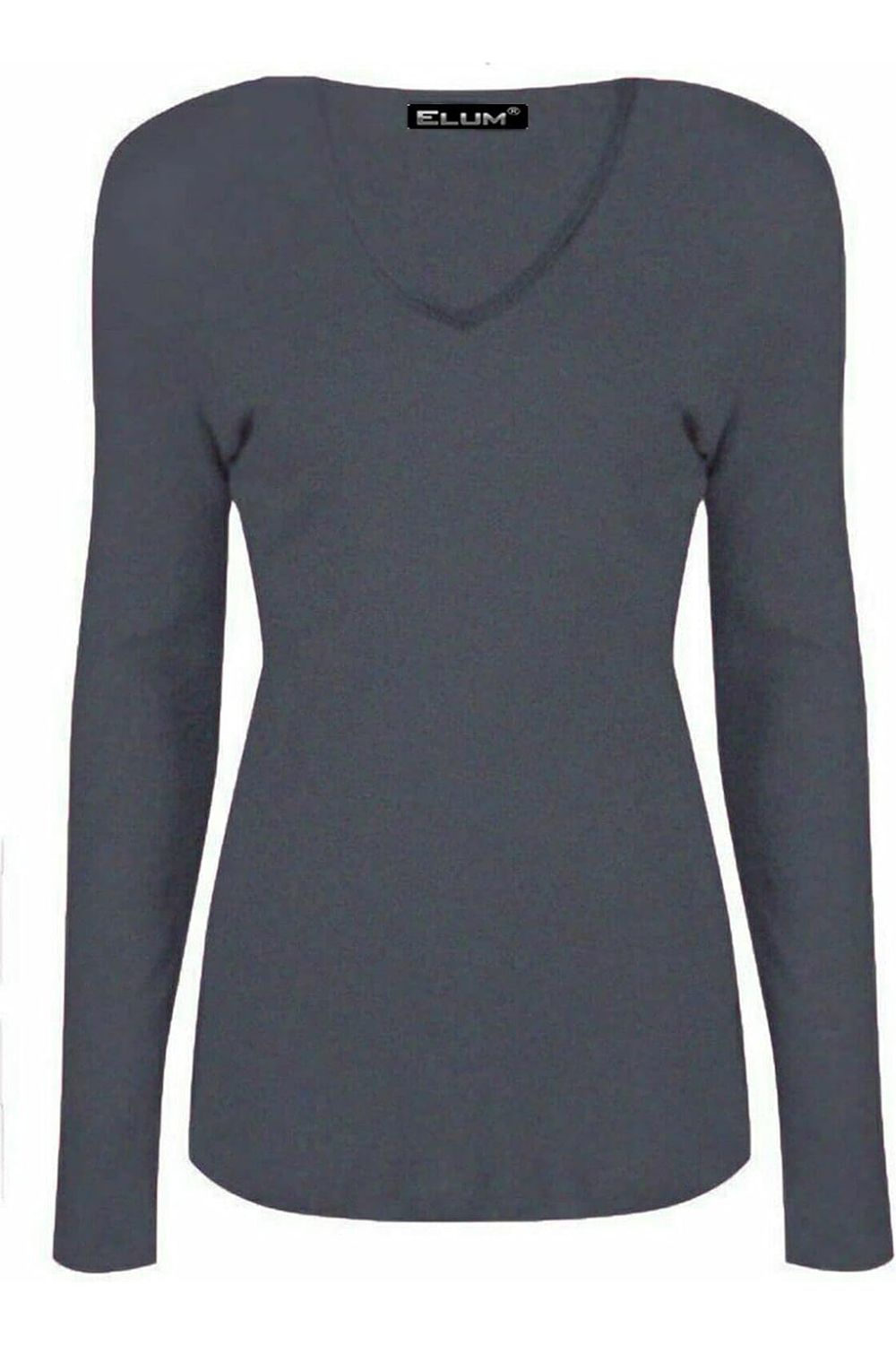 Dark Grey Plus Size Long Sleeve V Neck Top For Women 20-22 - Dropwear