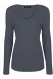 Dark Grey Plus Size Long Sleeve V Neck Top For Women 20-22 - Dropwear