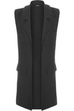 Black Plus Size Crepe Open Long Waistcoat Pocket Top For Women 26-28 - Dropwear
