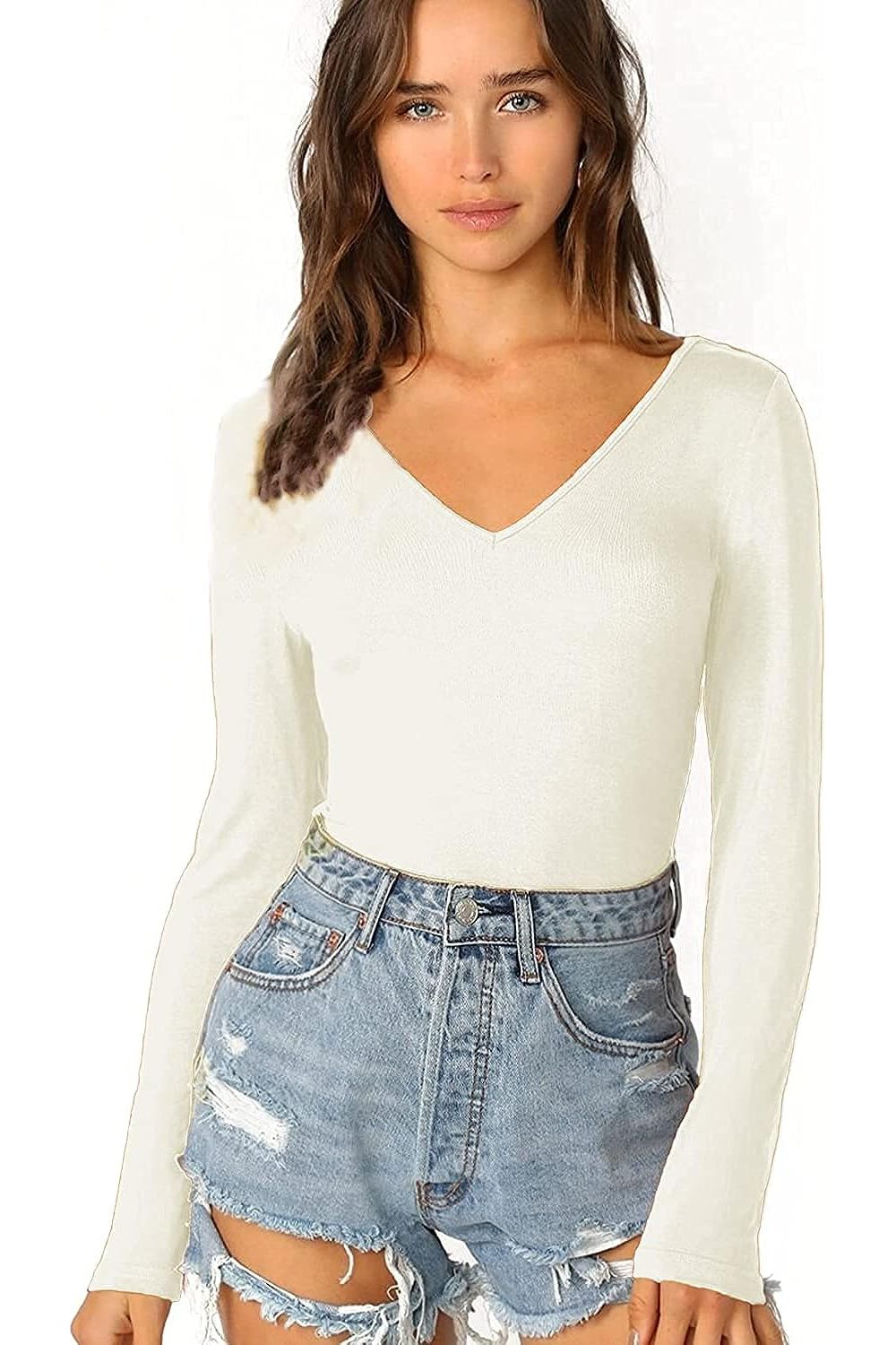 Navy Blue Plus Size Long Sleeve V Neck Top For Women 16-18 - Dropwear