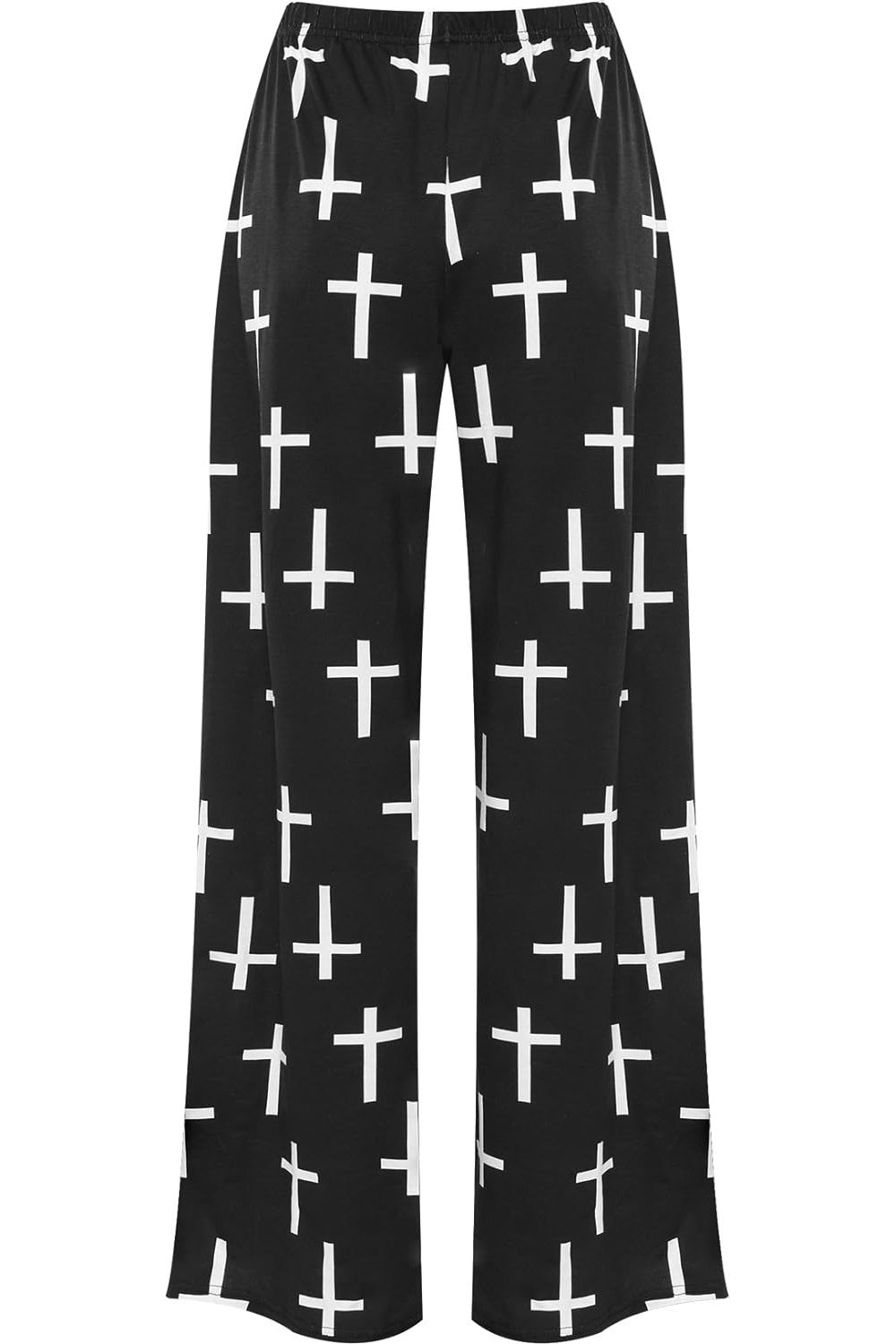 Plus Size Black Cross Print Palazzo Trouser For Women  - Dropwear