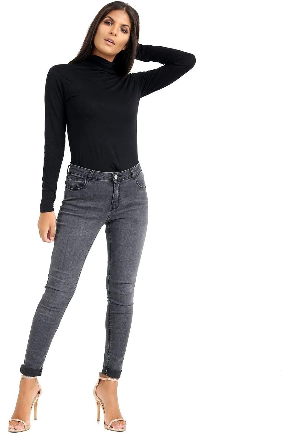 Black Plus Size Turtle Neck Long Sleeve Top For Women 24-26 - Dropwear