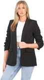 Black Ruched Sleeve Blazer For Women M - Dropwear