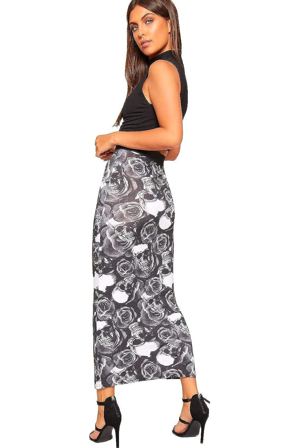 Black White Tartan Plus Size High Waist Stretch Long Maxi Skirt For Women 24-26 - Dropwear