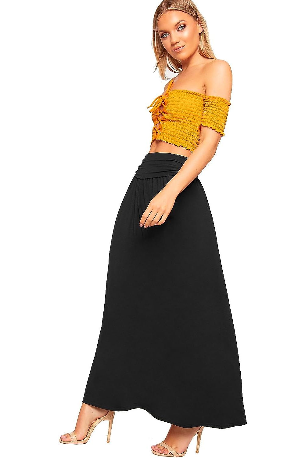 Black Plus Size Pleated Fold Over High Waist Gypsy Long Maxi Skirt For Women 20-22 - Dropwear