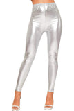Magenta Shiny Metallic Print High Waisted Disco Leggings For Women 12-14 - Dropwear