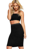 Black Plus Size Plain Stretch Pencil Midi Skirt For Women 20-22 - Dropwear