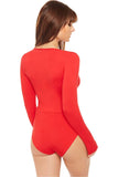 White Wrap Over V Neck Plunge Long Sleeve Bodysuit For Women 8-10 - Dropwear