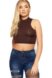 Stone Turtle Neck Sleeveless Crop Top For Women 8-10 - Dropwear