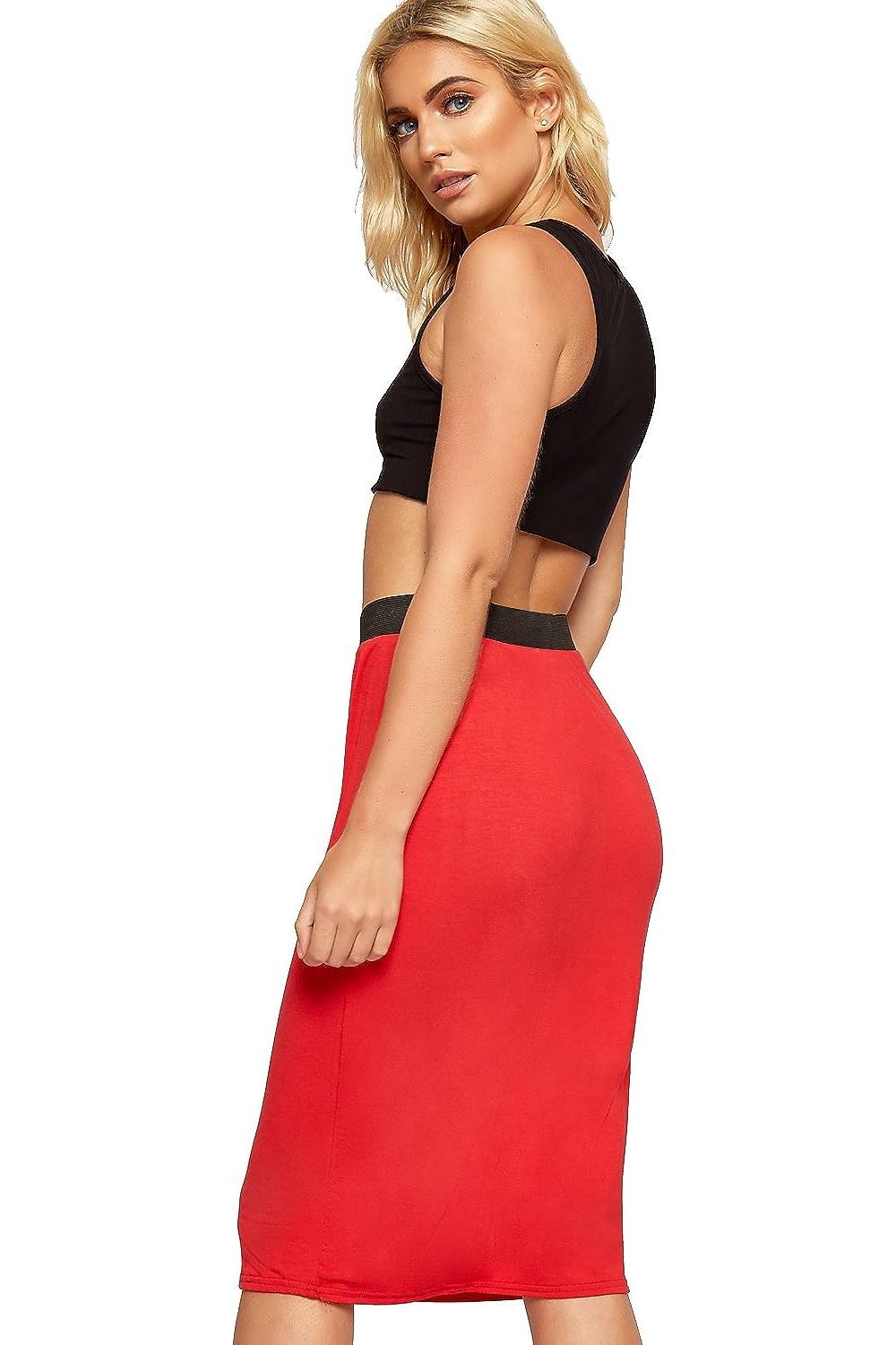 Navy Blue Plus Size Plain Stretch Pencil Midi Skirt For Women 16-18 - Dropwear