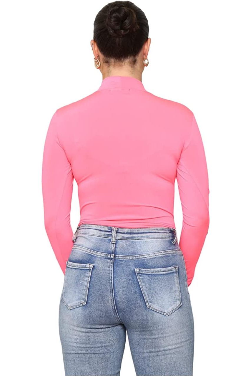 Plain Neon Long sleeve Turtleneck Bodysuit For Women  - Dropwear