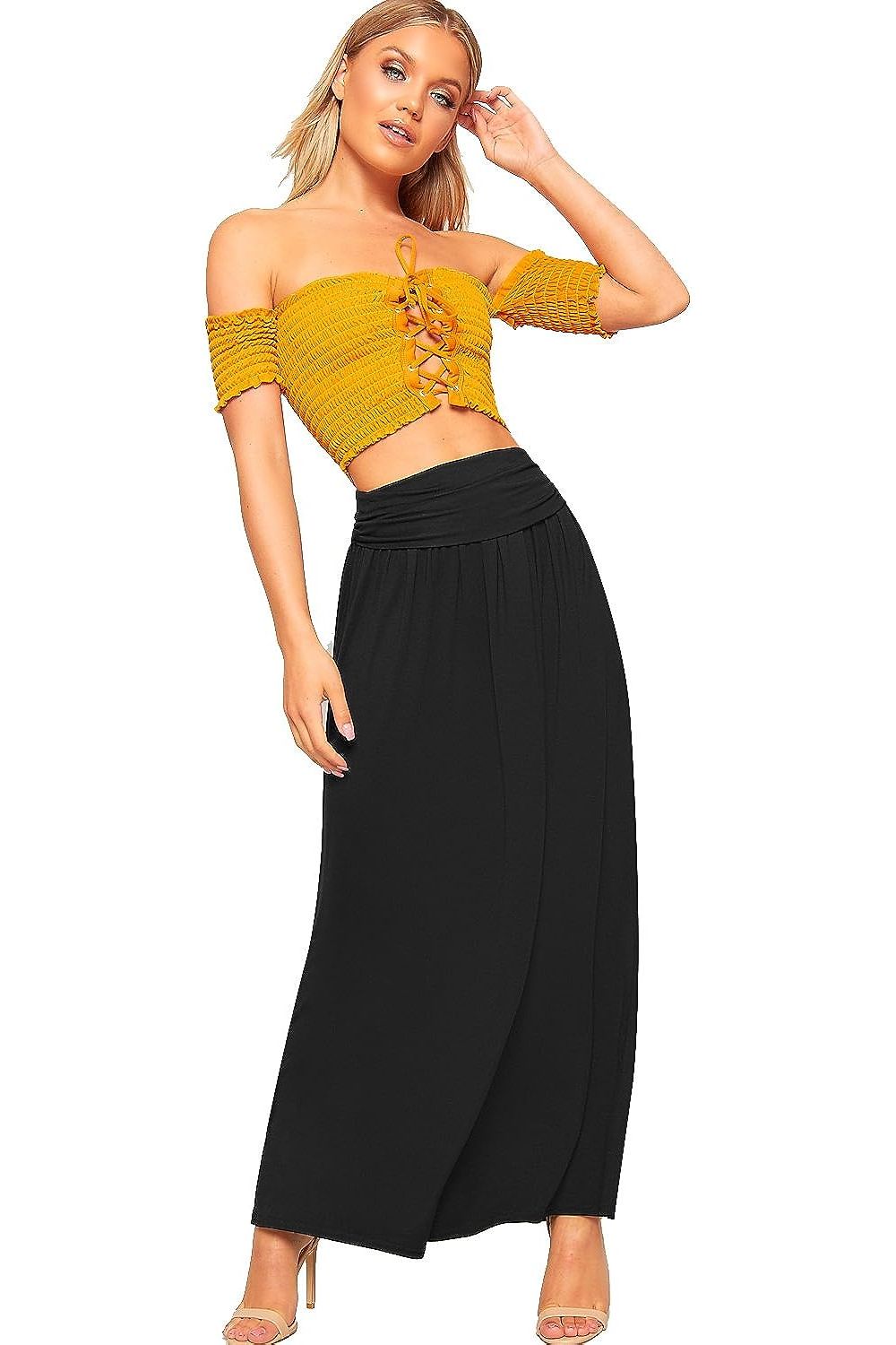 Black Plus Size Pleated Fold Over High Waist Gypsy Long Maxi Skirt For Women 16-18 - Dropwear