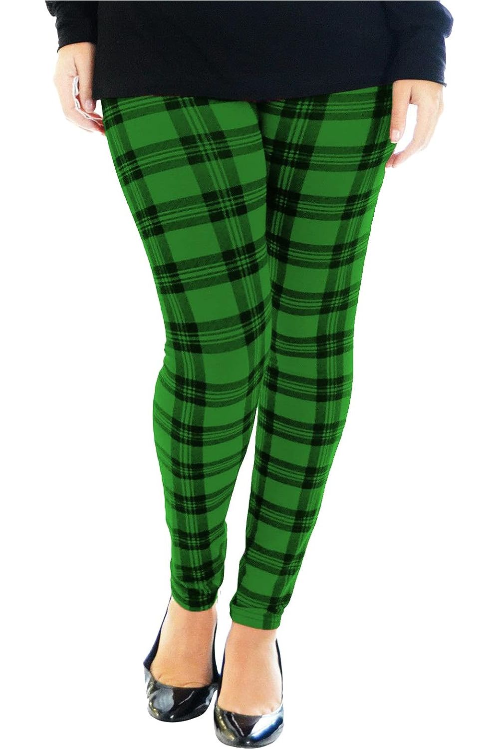 Red Plus Size Tartan Check Print Long Leggings For Women 24-26 - Dropwear