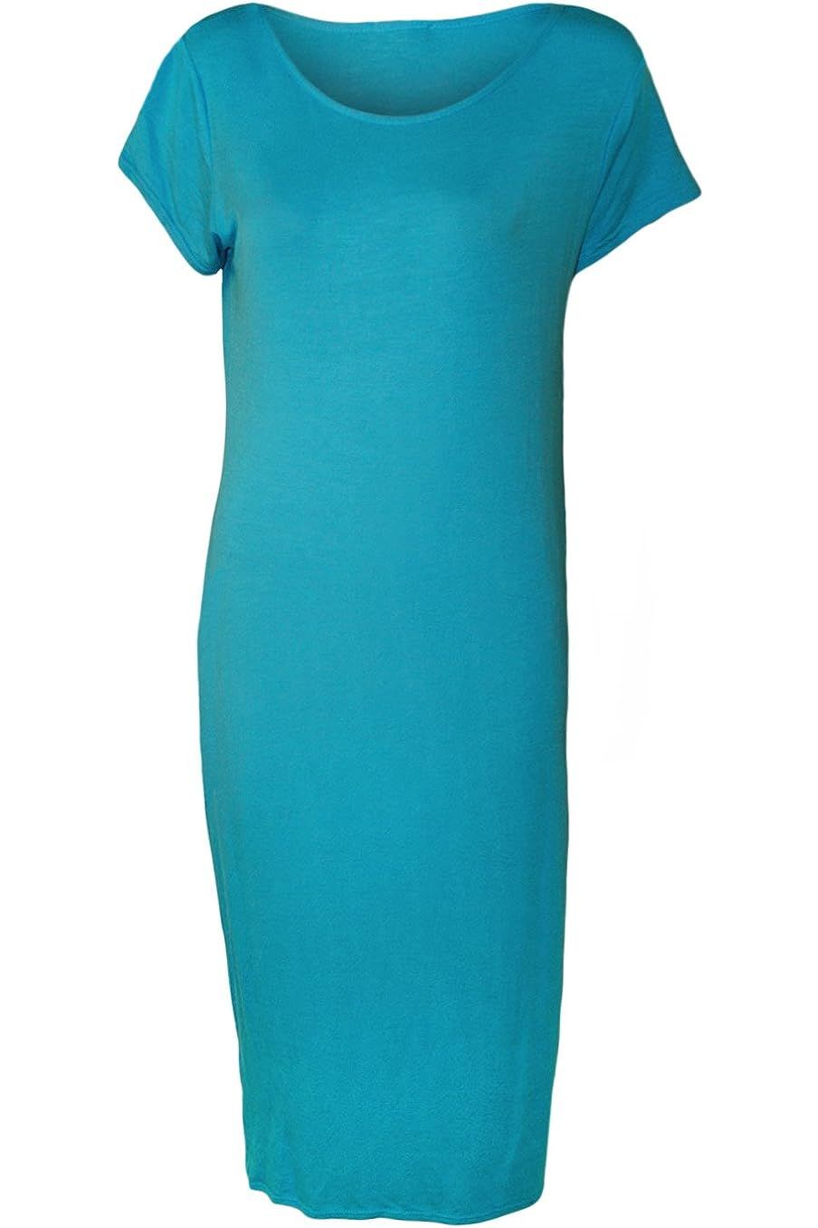 Royal Blue Plain Short Sleeve Jersey Midi Dress For Women 12-14 - Dropwear