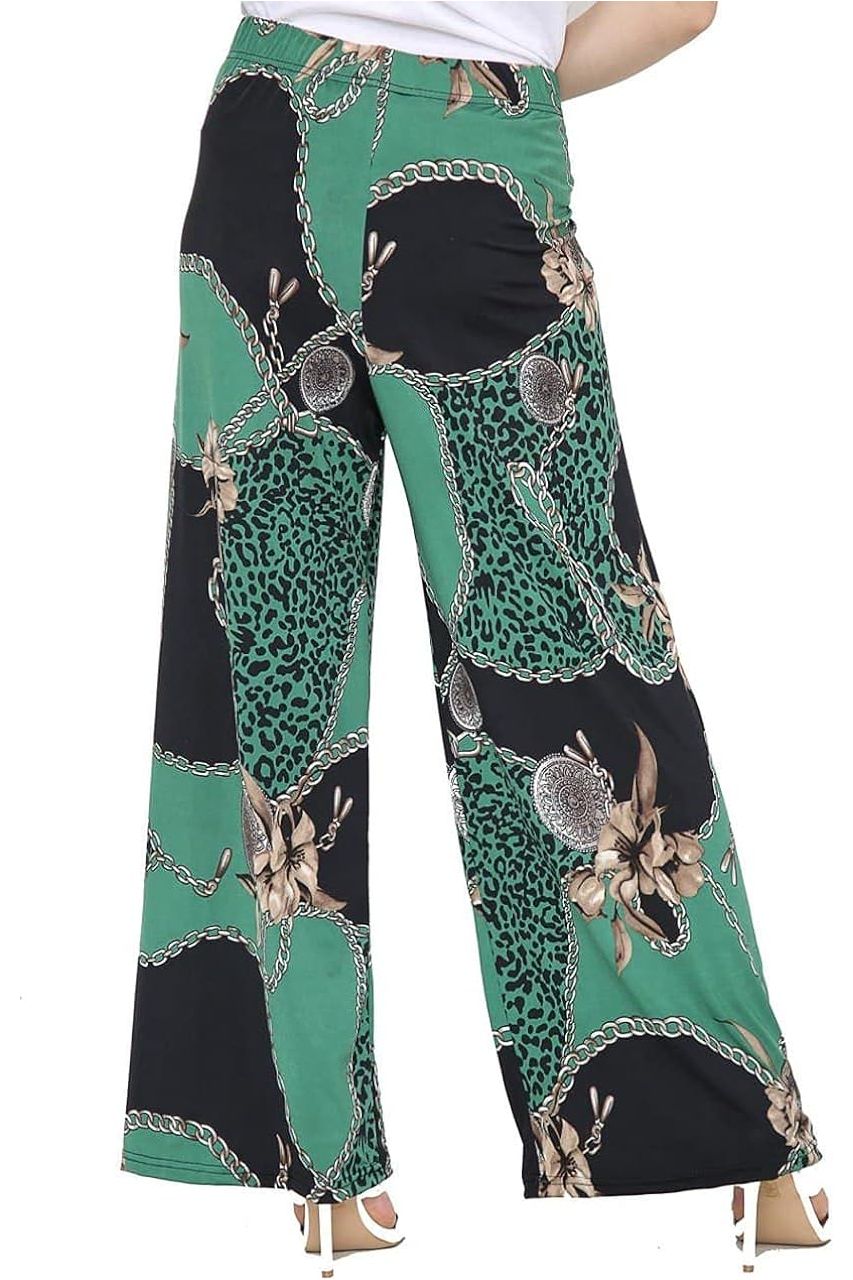 Green Leopard Chain Green Leopard Chain Print Palazzo Trouser For Women 8-10 - Dropwear