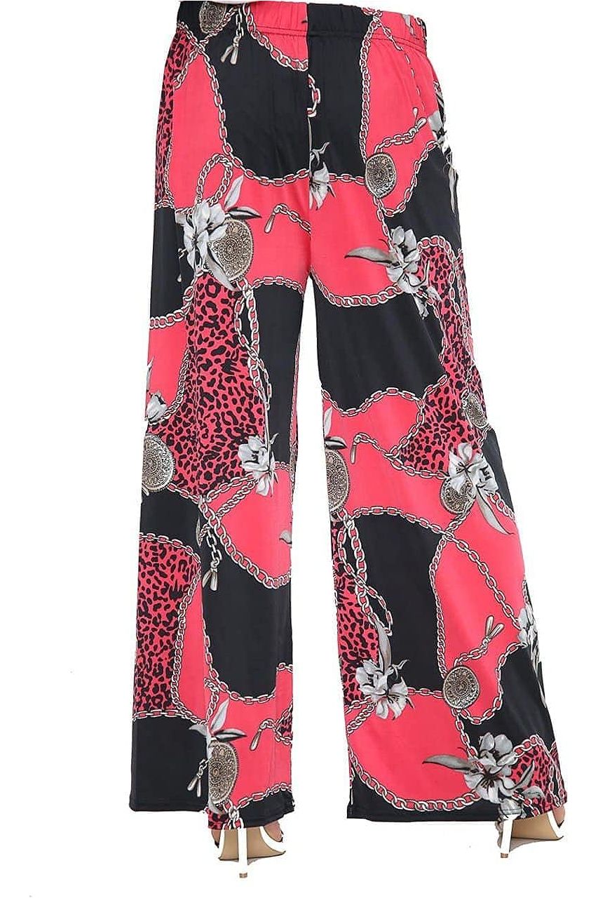 Red Leopard Chain Red Leopard Chain Print Palazzo Trouser For Women 8-10 - Dropwear