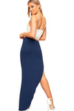 Navy Blue Side Split Slit Maxi Skirt For Women 12-14 - Dropwear