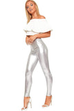 Shiny Metallic Print High Waisted Disco Leggings For Women  - Dropwear